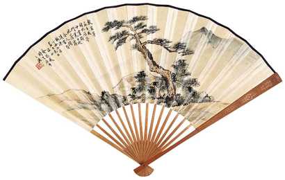 俞振飞 1937年作 桃源茅屋 成扇